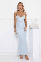 Glitter Bloom Sequin Maxi Dress Blue